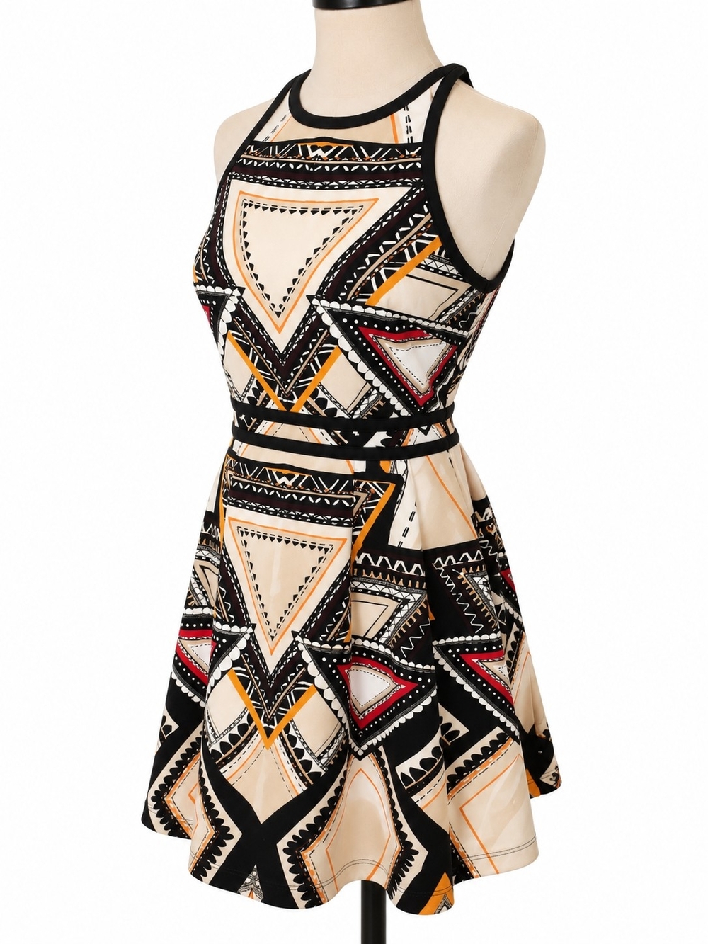 Mossimo Women’s S Geometric Halter Fit & Flare Dress Black Orange